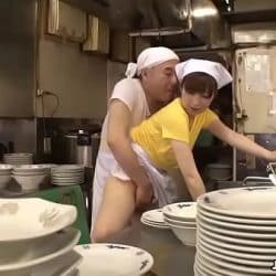Japanese waitress Mimi Asuka gets finger fucked in the restaurant